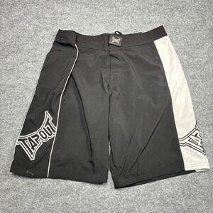 Tapout MMA Embroidered Shorts 34 Black White UFC Training Gym Grappling Y2k